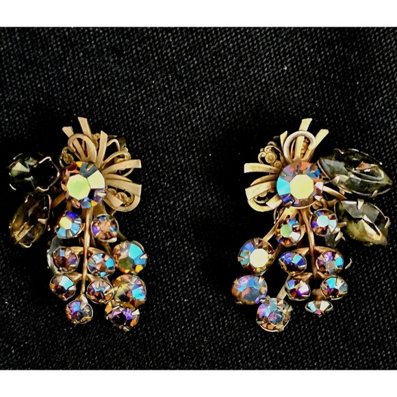 MCM Julianna DeLizza and Elster Earrings Clip On Aurora Borealis 1960s EXC! - Picture 10 of 10